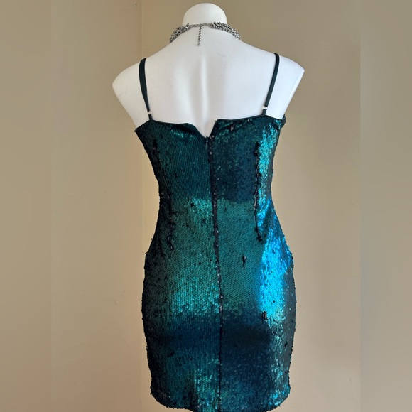Lulus Beautiful Teal Green Sequin Dress Zip In Back adjustable st… - Picture 5 of 14